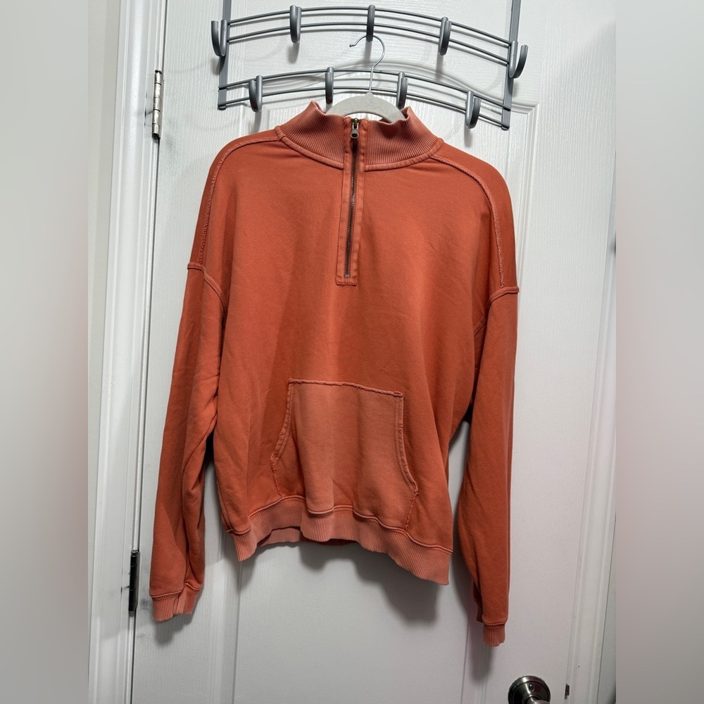Aerie Terrycloth Retro Quarter Zip Pullover Sweatshirt Women’s‎ S Orange Boxy